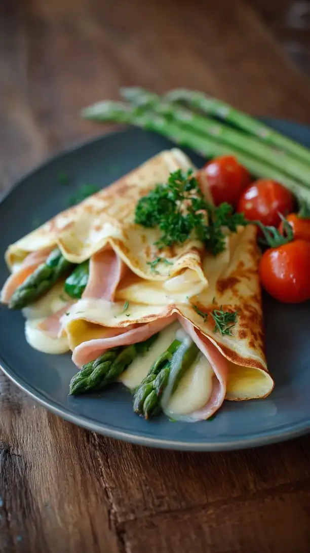 Ham and Asparagus Bechamel Crepes