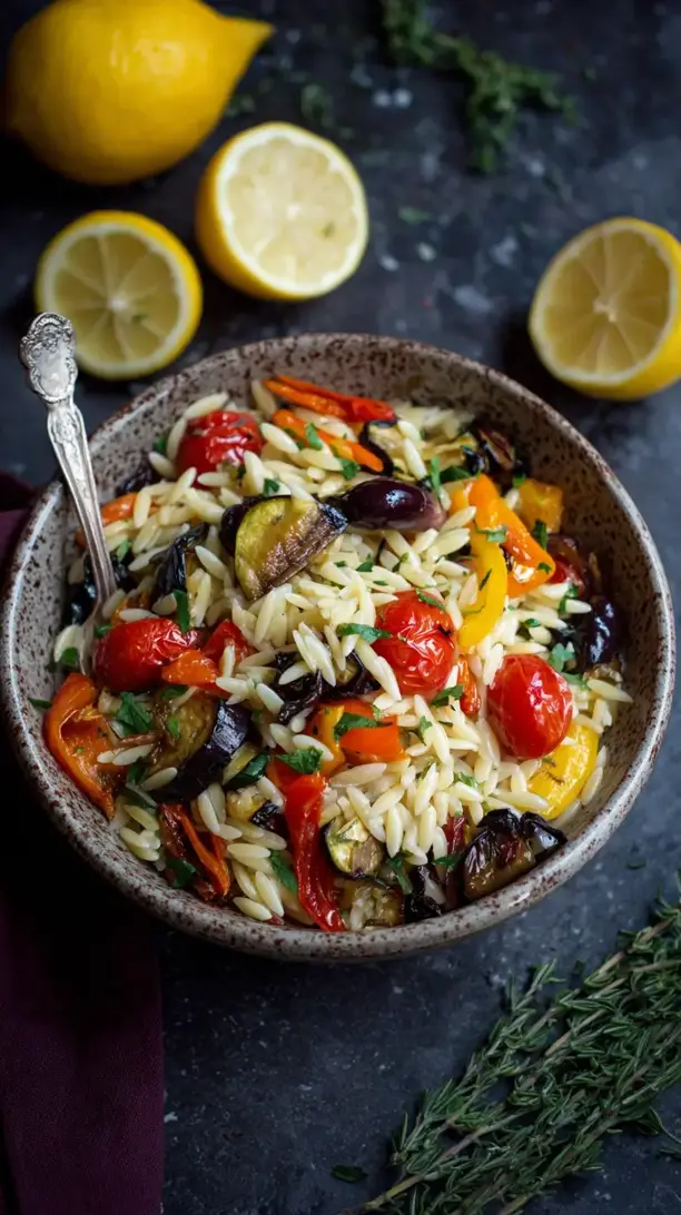 Lemon Orzo with Roasted Vegetables