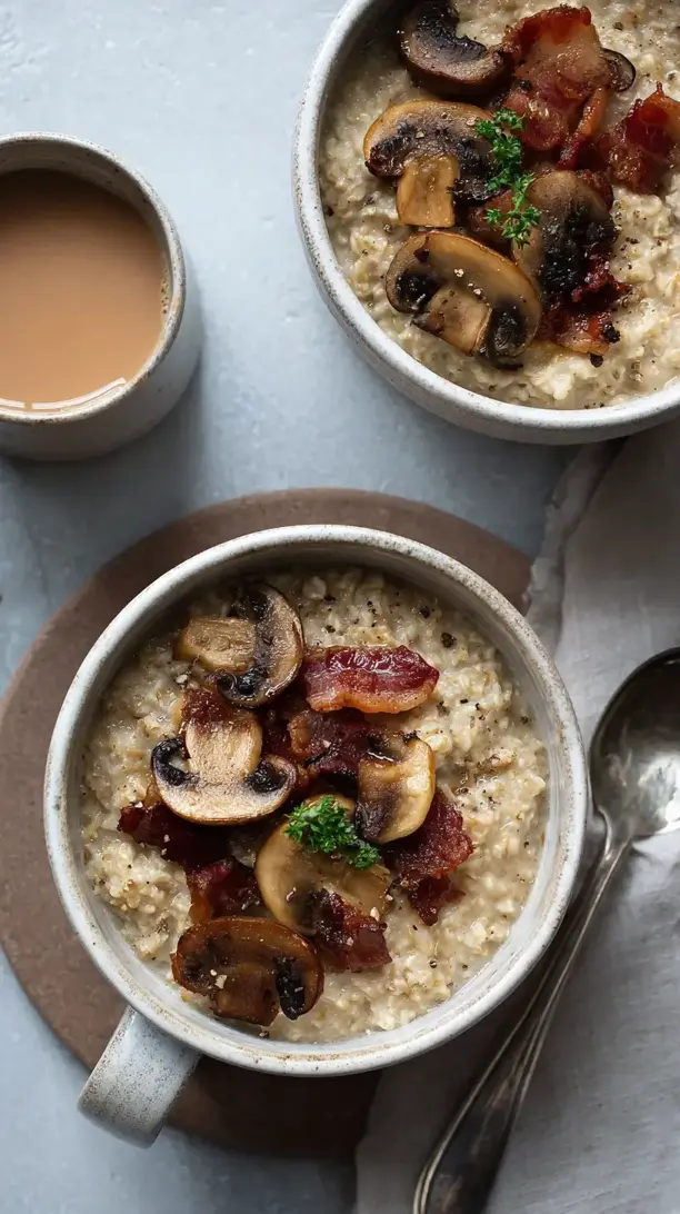 Mushroom and Bacon Oatmeal