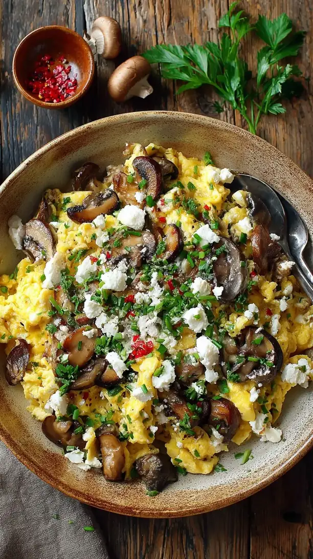 Mushroom and Goat Cheese Scramble