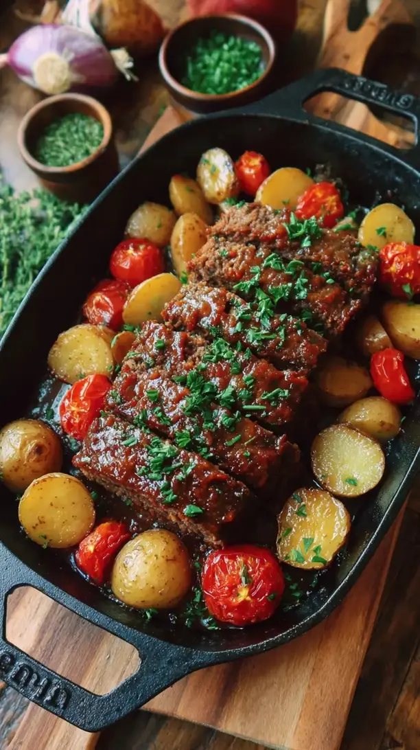 One Pan Meatloaf and Potatoes