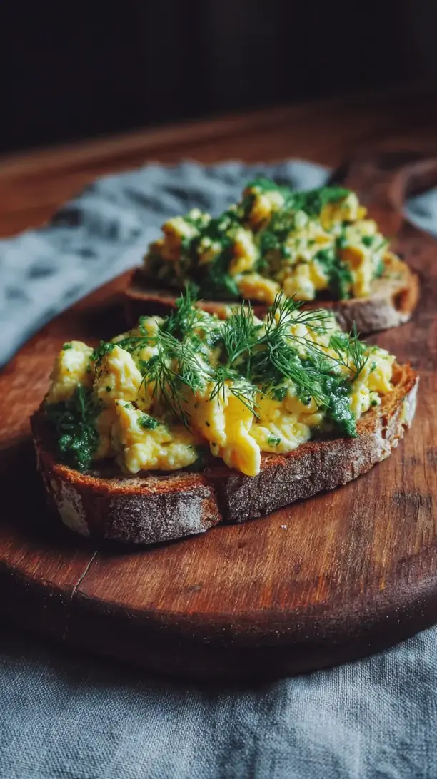 Pesto Scrambled Eggs on Sourdough
