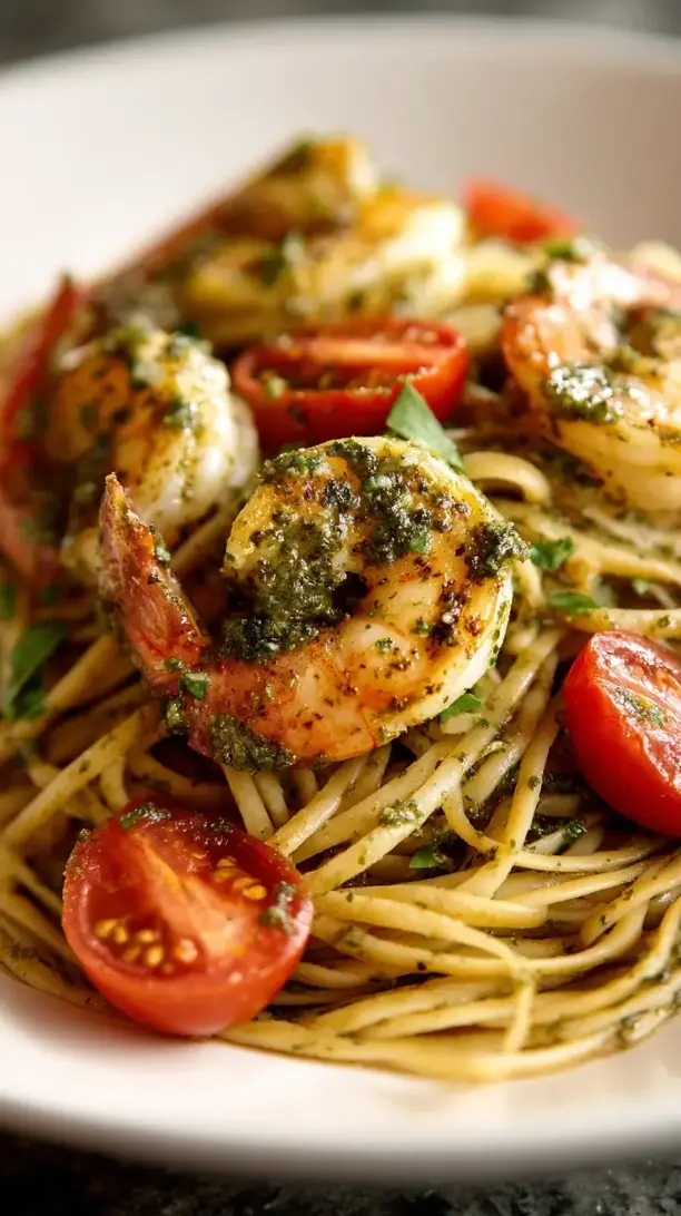 Pesto Shrimp and Tomato Pasta