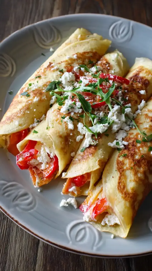 Roasted Red Pepper and Goat Cheese Crepes