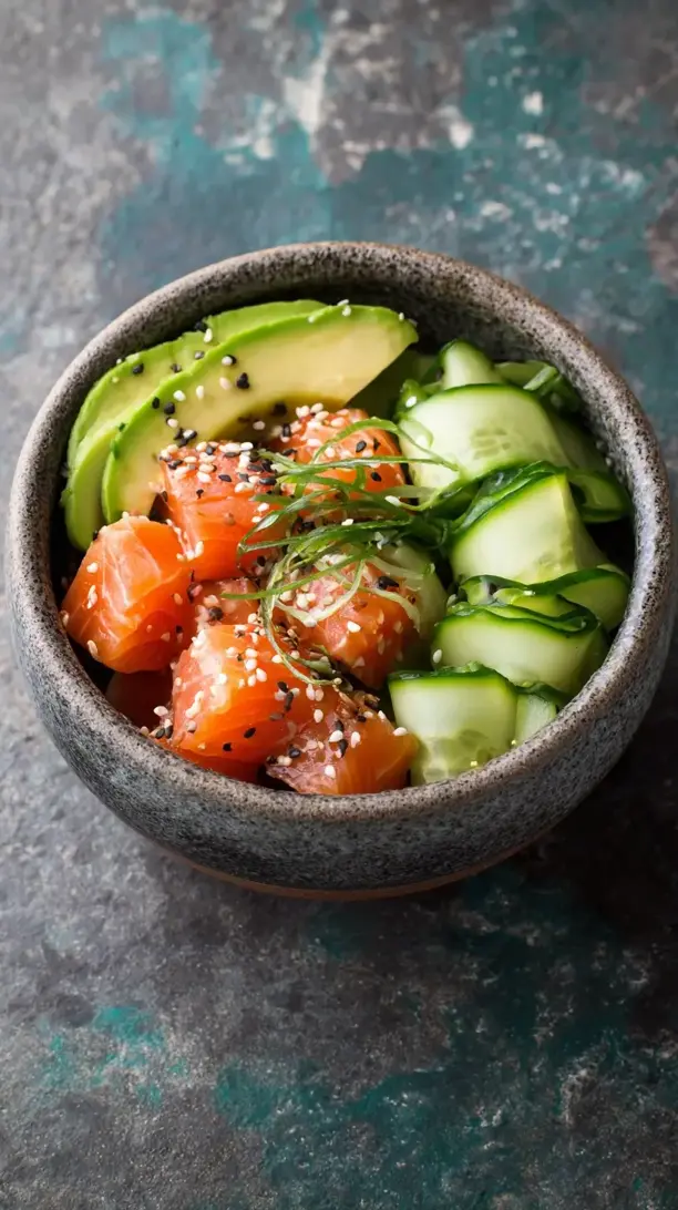 Salmon and Cucumber Poke Bowl