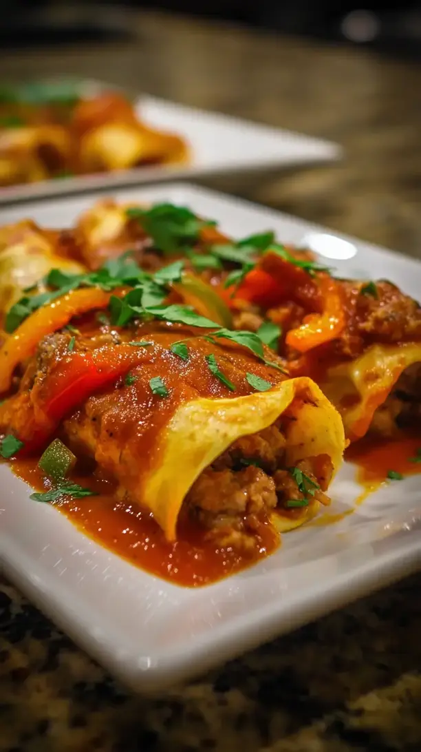 Sausage and Peppers Marinara Crepes