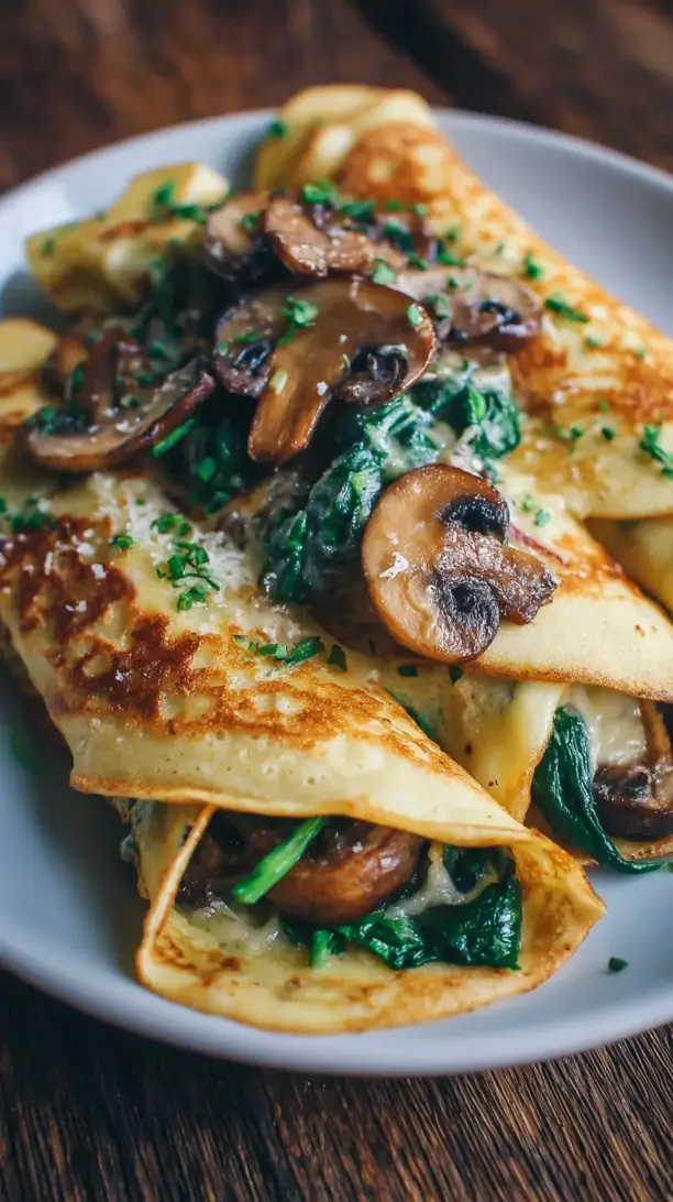 Spinach Mushroom Swiss Crepes