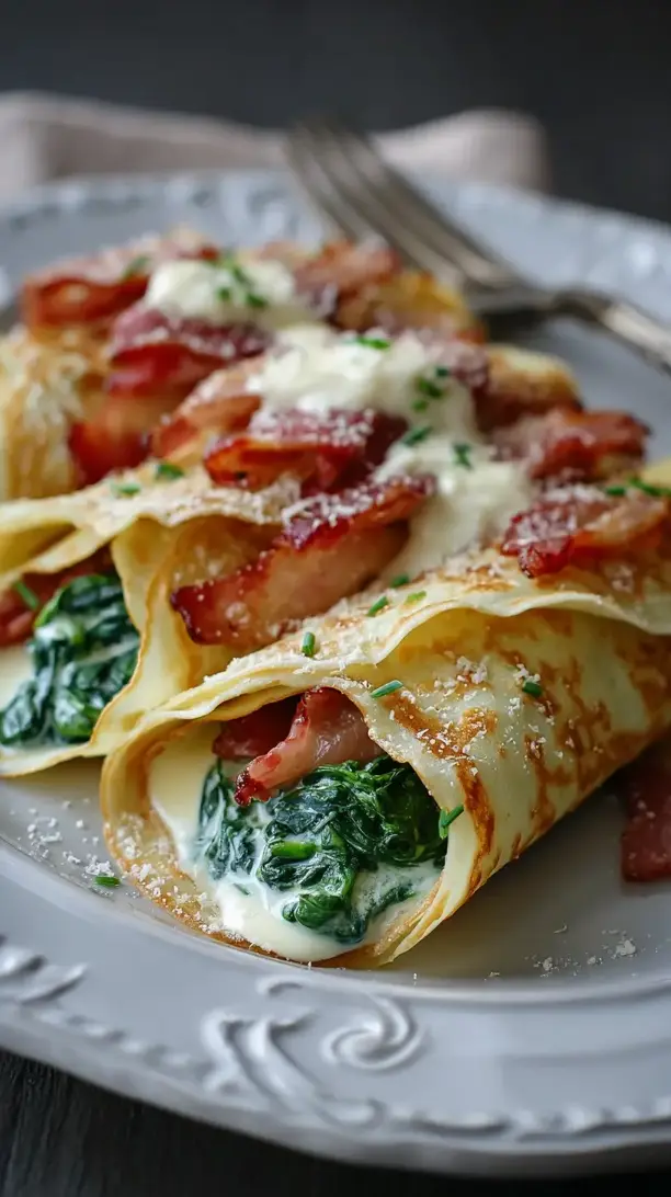 Spinach and Bacon Alfredo Crepes