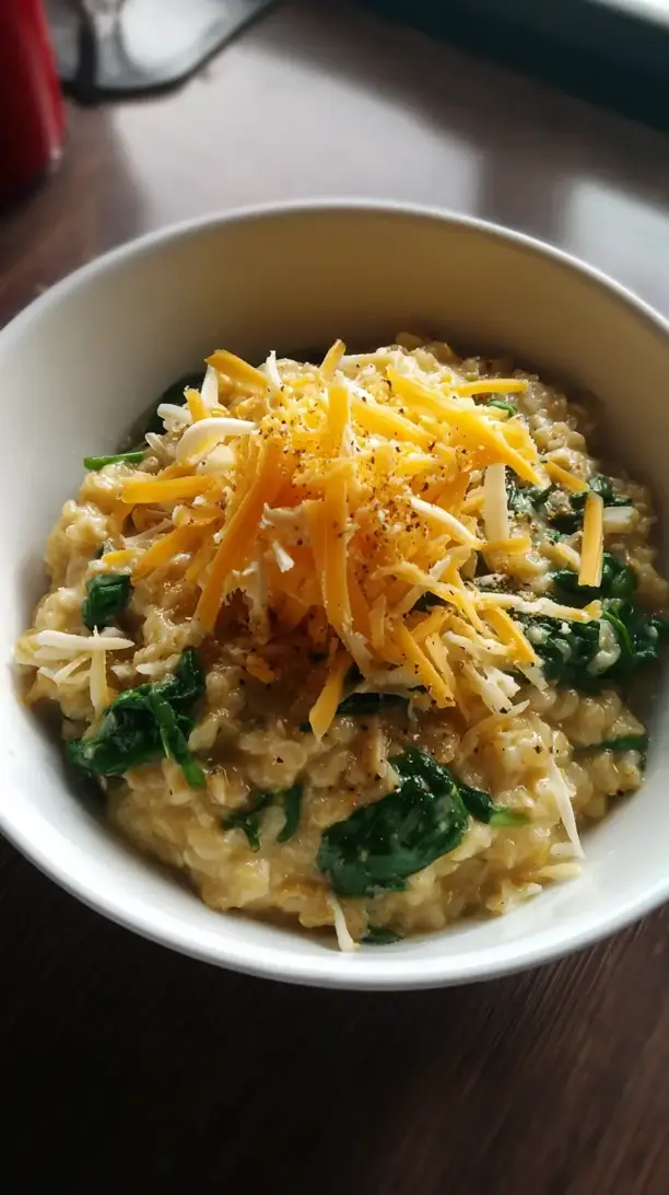 Spinach and Cheddar Garlic Oatmeal