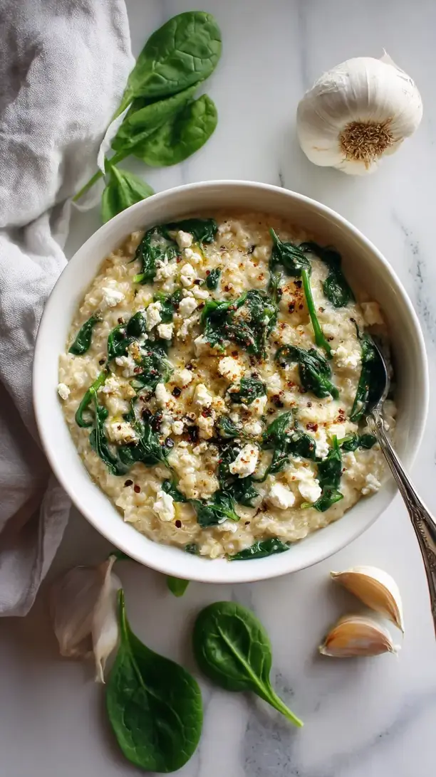 Spinach and Feta Garlic Oatmeal