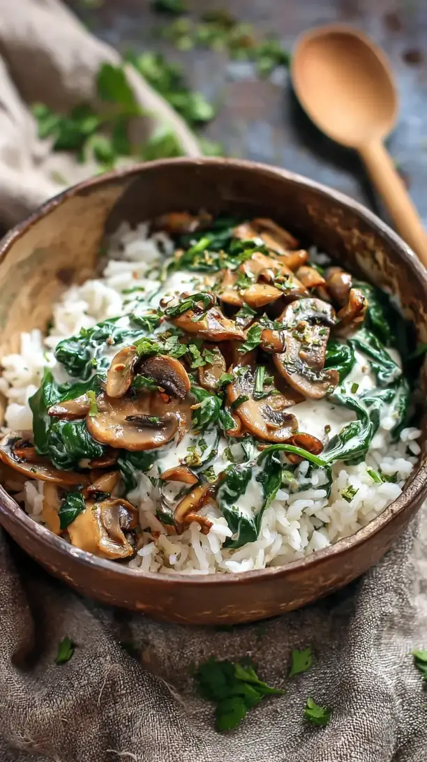 Spinach and Mushroom Rice Bowls
