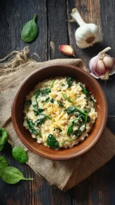 Spinach And Swiss Garlic Oatmeal