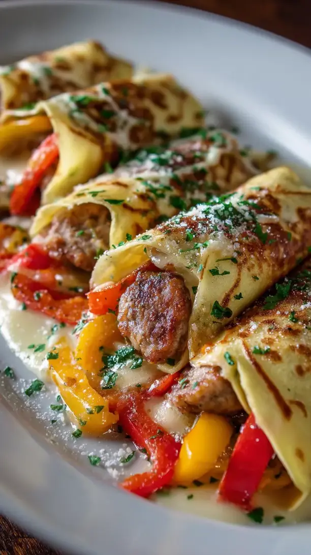 Turkey Sausage and Peppers Crepes
